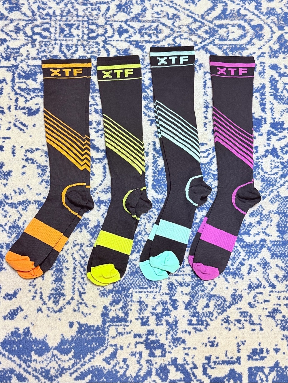 Ultra V-striped Compression Socks Black Compression Socks with Color Accents - P